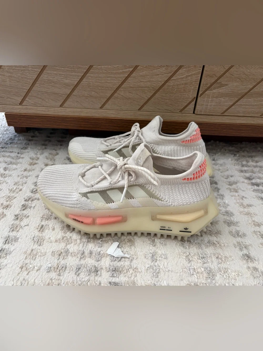 Adidas NMD_S1  Women’s Knit Sneaker in Cream with Coral Highlights